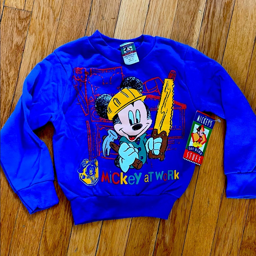 NWT Vintage Disney Blue 'Mickey at Work' Kids Sweatshirt with Yellow Accents